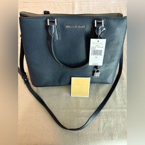 Michael Kors Adele LG Leather Satchel Leather Navy/Cement New With Tags